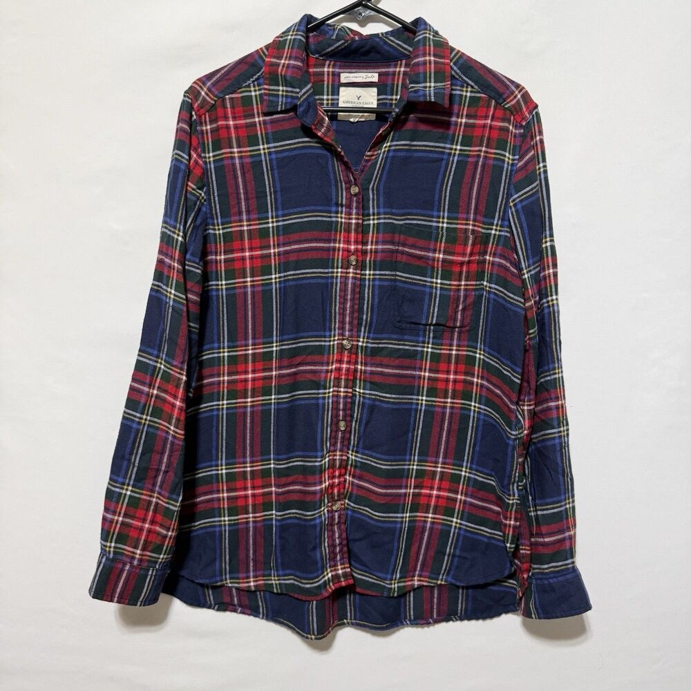 American Eagle Ahh-mazingly Soft Plaid Flannel Boyfriend Fit Shirt Red Blue L